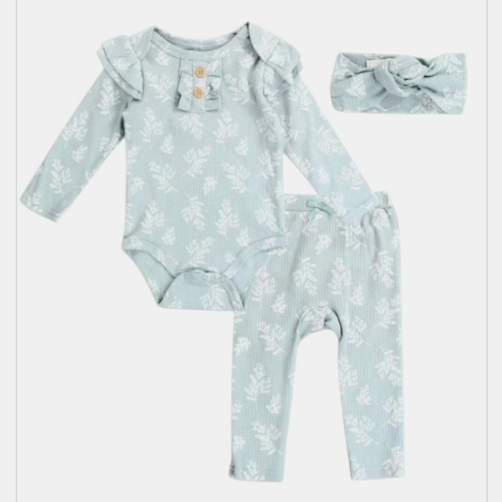 NWT Catherine Malandrino Baby 3 Pc Mint Ribbed Set ~6-9M
